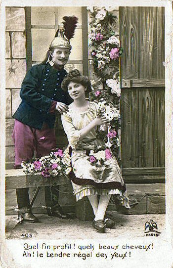 carte ancienne couple d'amoureux
